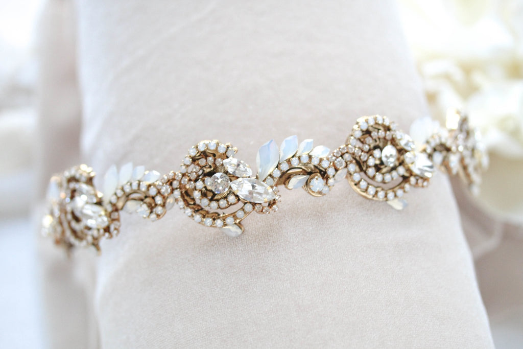 Gold bridal headband hairpiece - DAKOTA - Treasures by Agnes