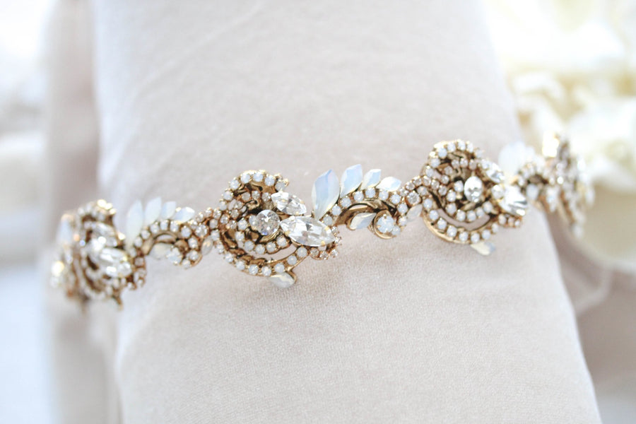 Gold bridal headband hairpiece - DAKOTA - Treasures by Agnes