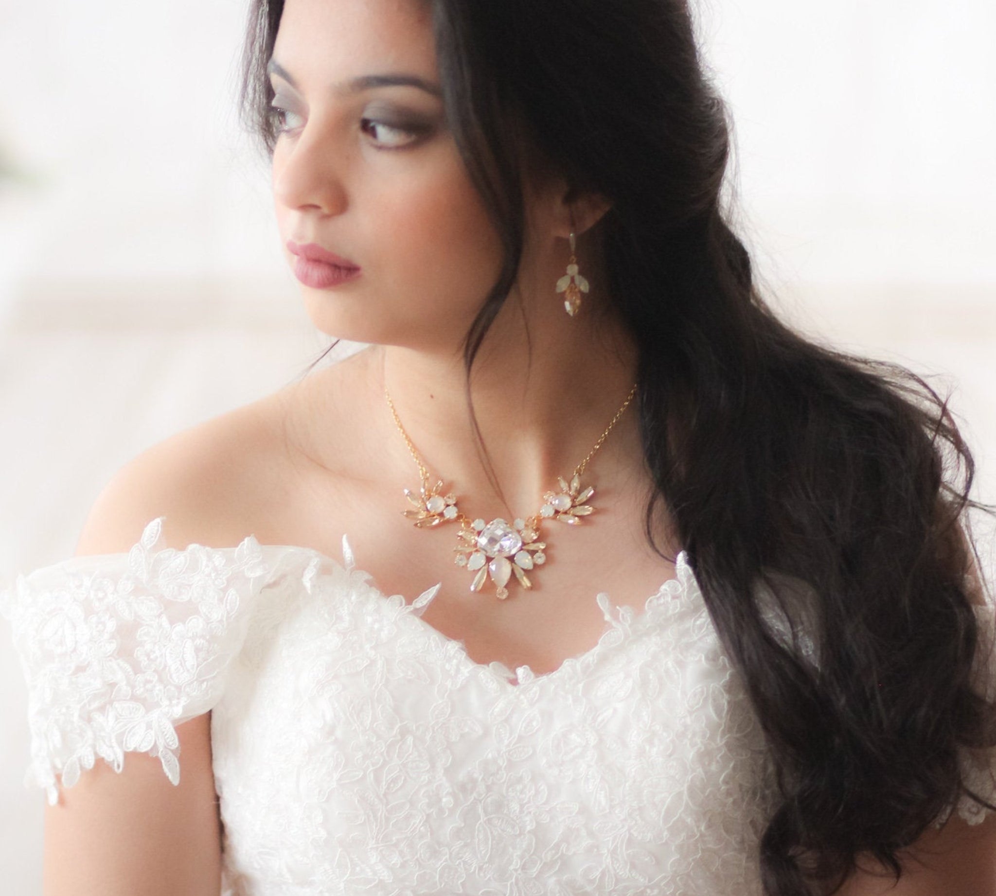 Gold Bridal Statement crystal necklace - LONDON - Treasures by Agnes
