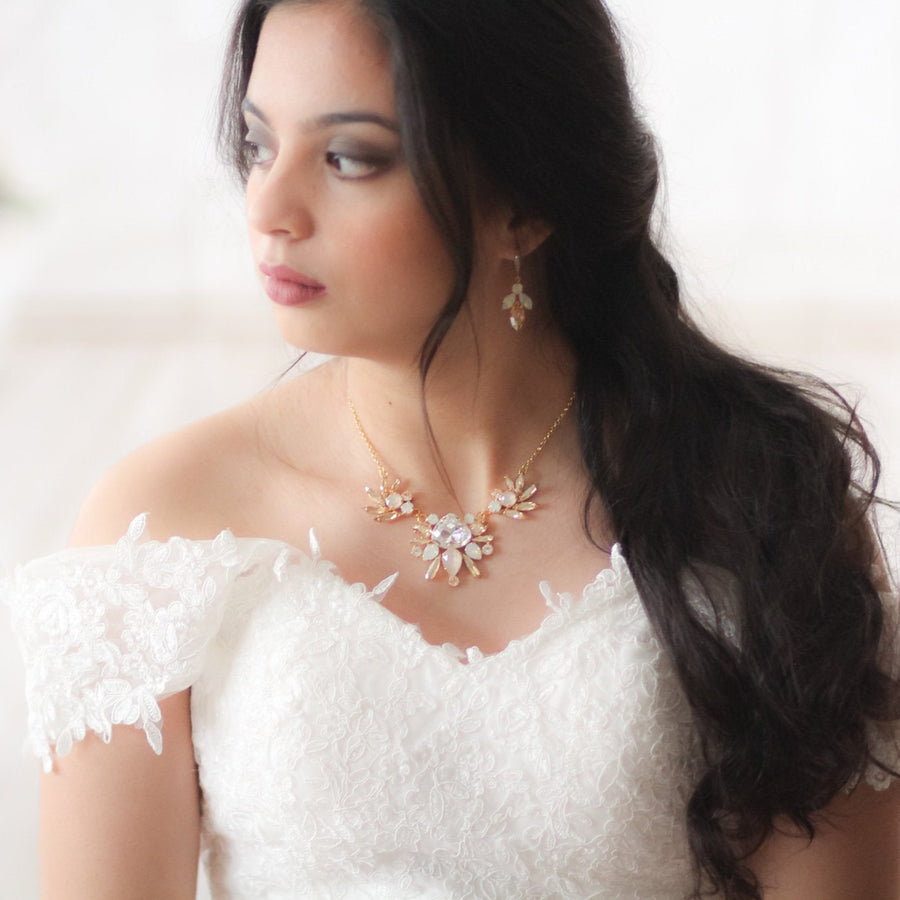Gold Bridal Statement crystal necklace - LONDON - Treasures by Agnes
