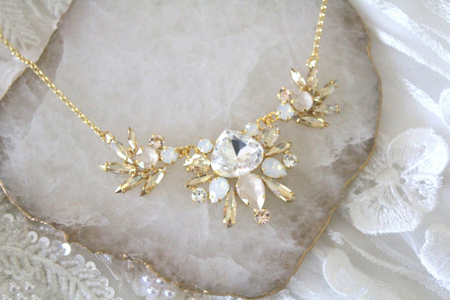 Gold Bridal Statement crystal necklace - LONDON - Treasures by Agnes