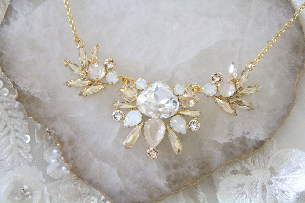 Gold Bridal Statement crystal necklace - LONDON - Treasures by Agnes