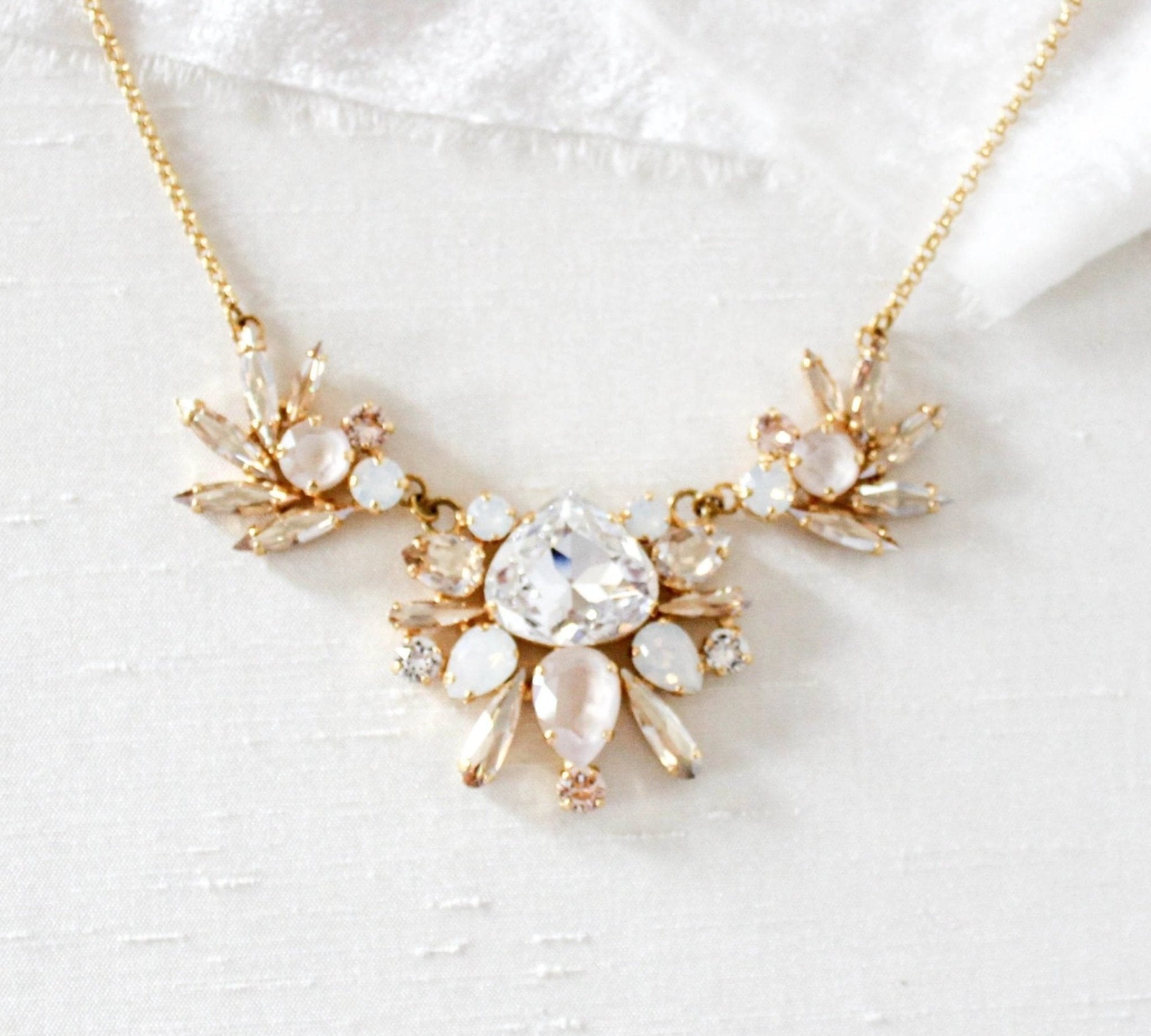 Gold Bridal Statement crystal necklace - LONDON - Treasures by Agnes
