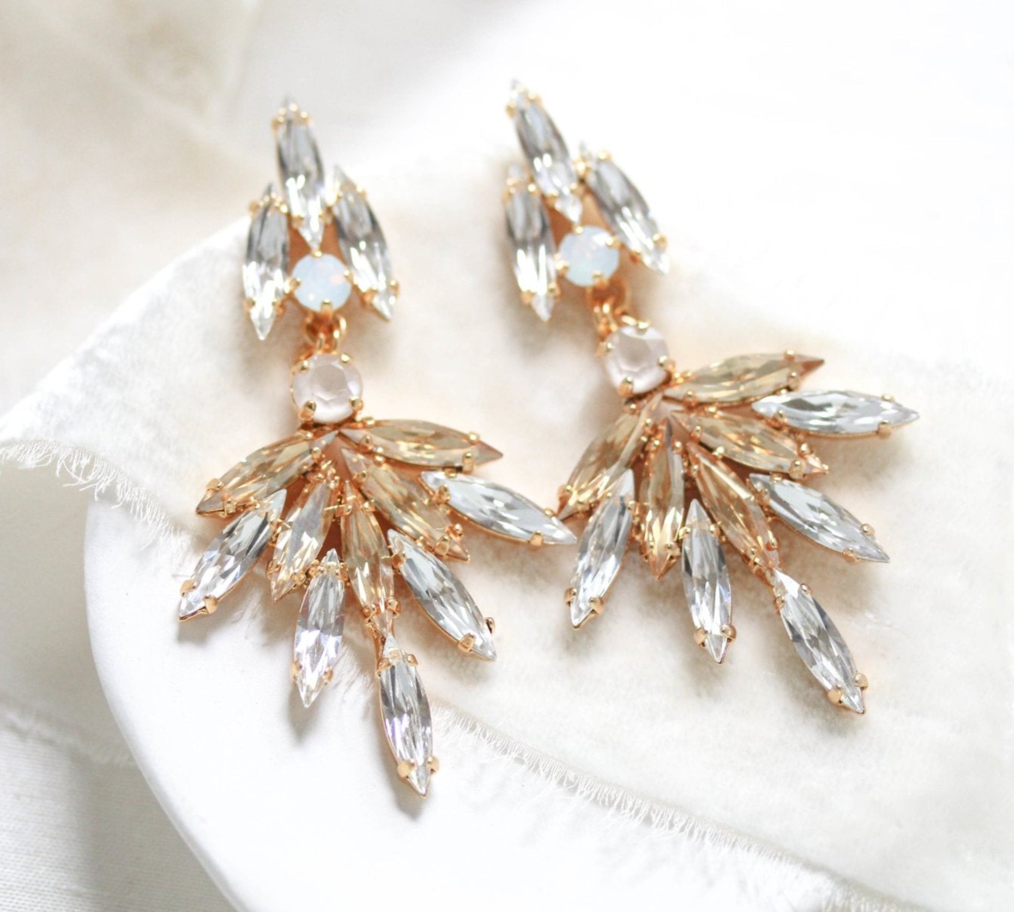 Gold crystal Bridal Statement earrings - MCKENNA - Treasures by Agnes