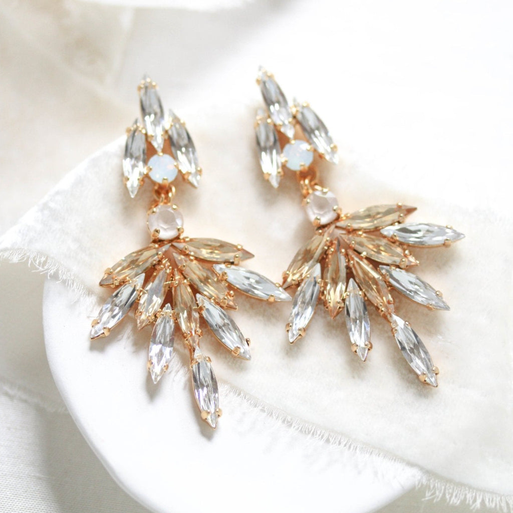 Gold crystal Bridal Statement earrings - MCKENNA - Treasures by Agnes