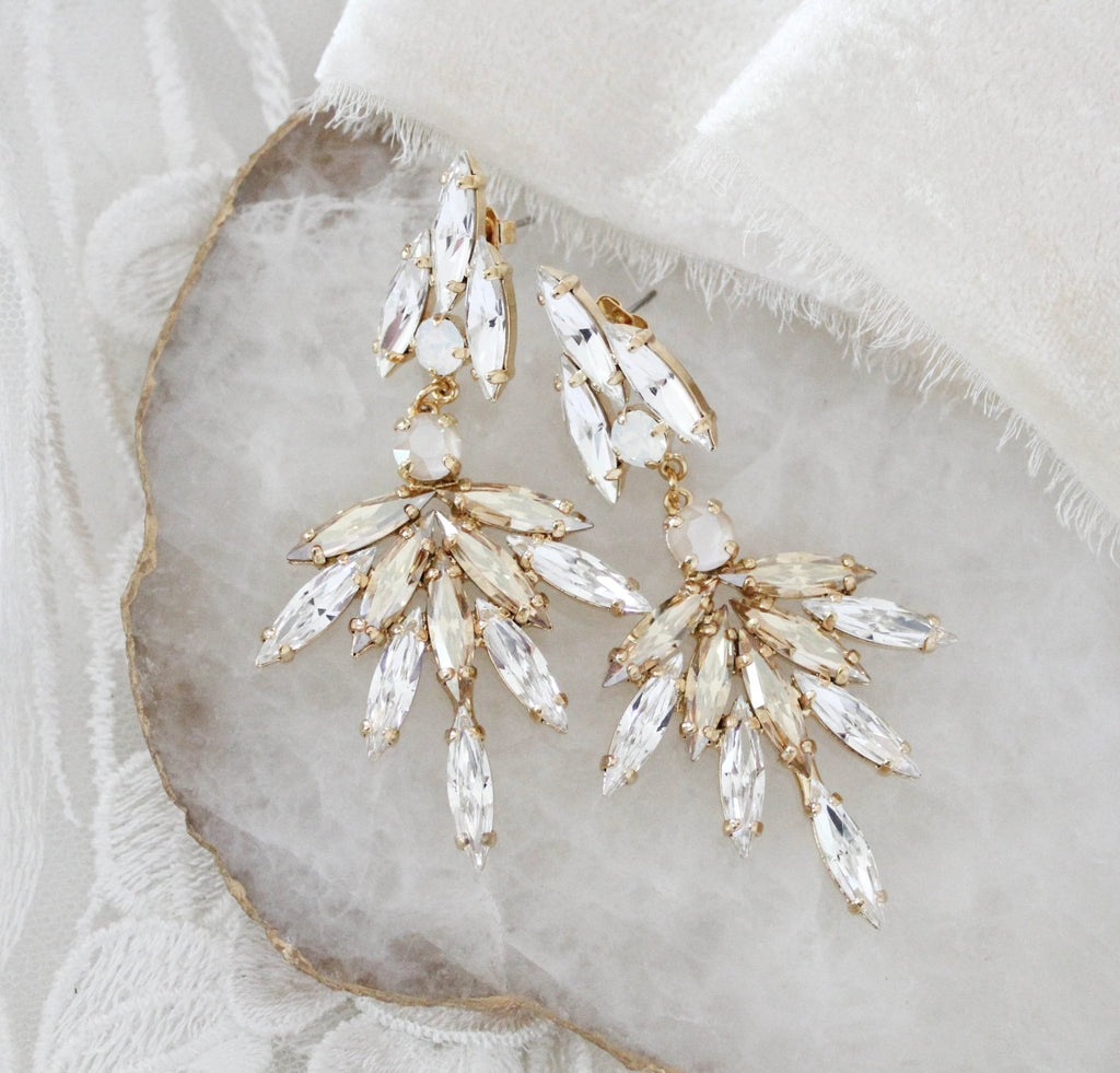 Gold crystal Bridal Statement earrings - MCKENNA - Treasures by Agnes