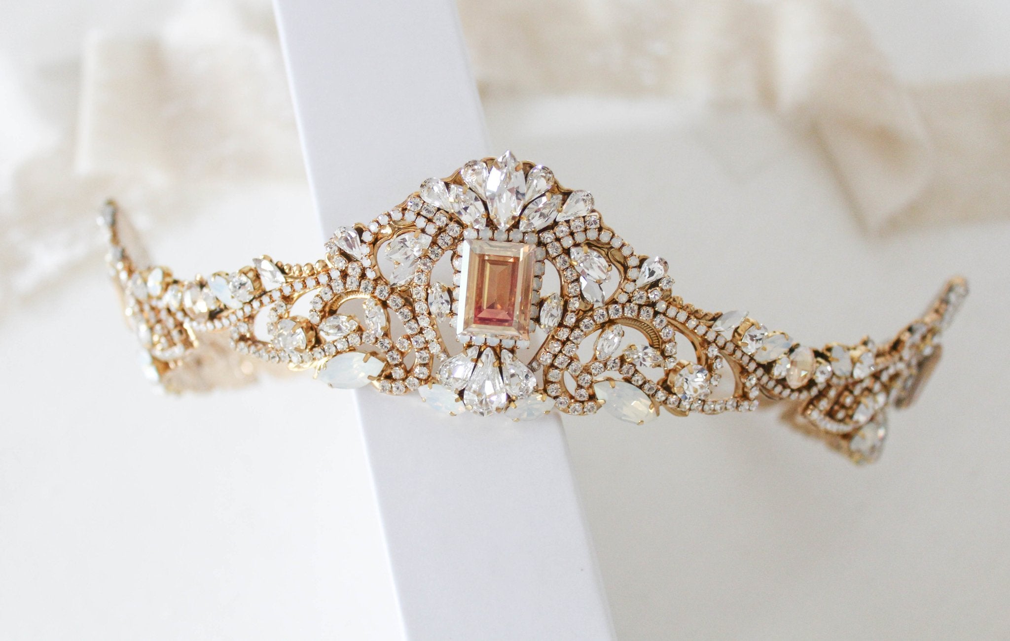 Gold crystal Bridal tiara crown - DIANA - Treasures by Agnes