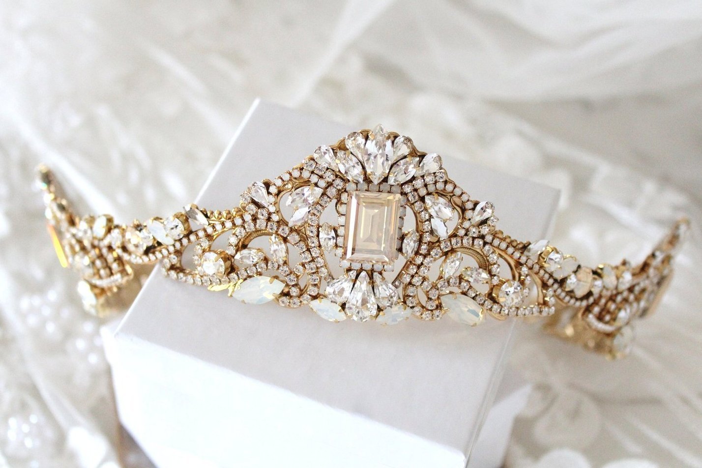 Gold crystal Bridal tiara crown - DIANA - Treasures by Agnes