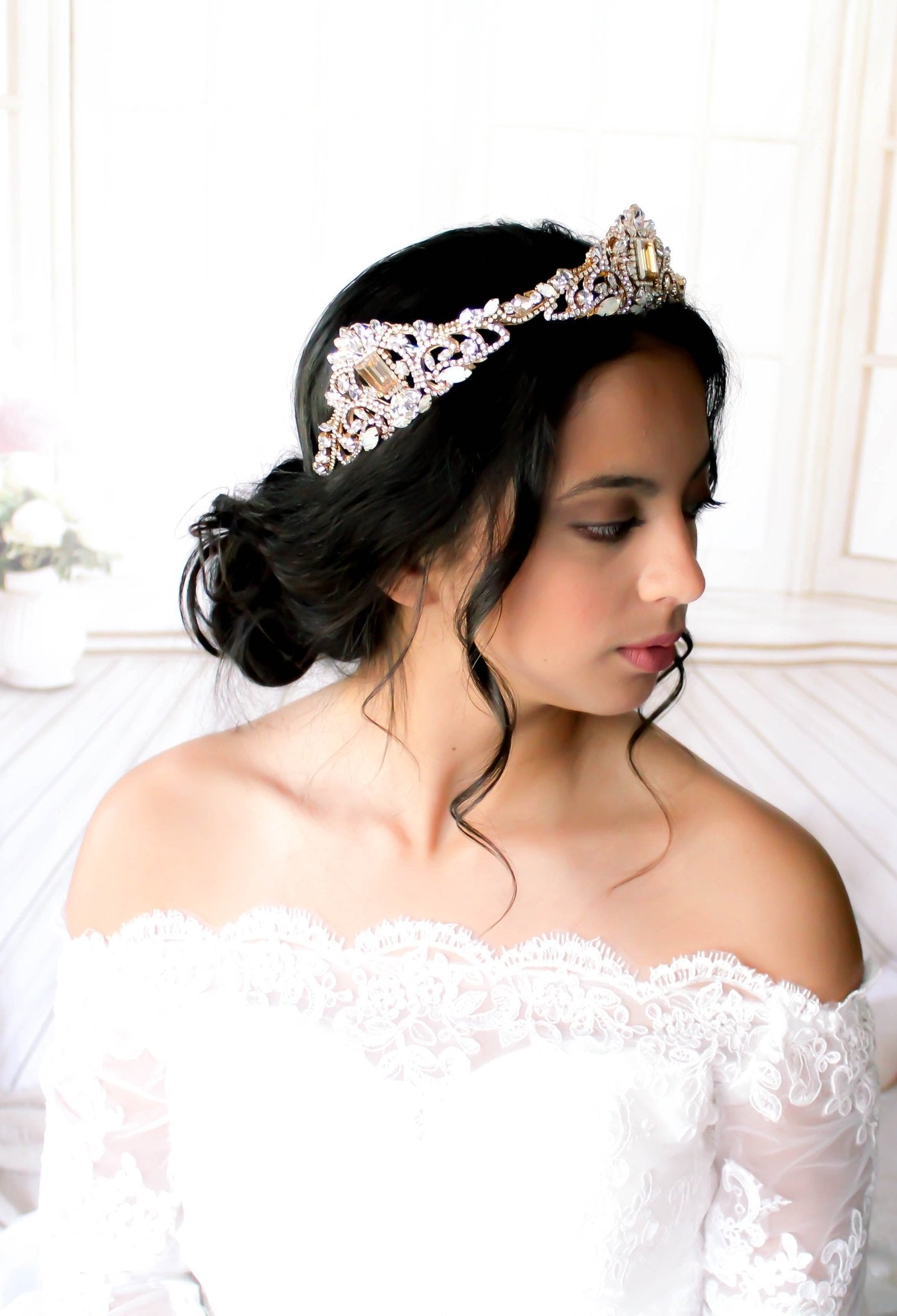 Gold crystal Bridal tiara crown - DIANA - Treasures by Agnes