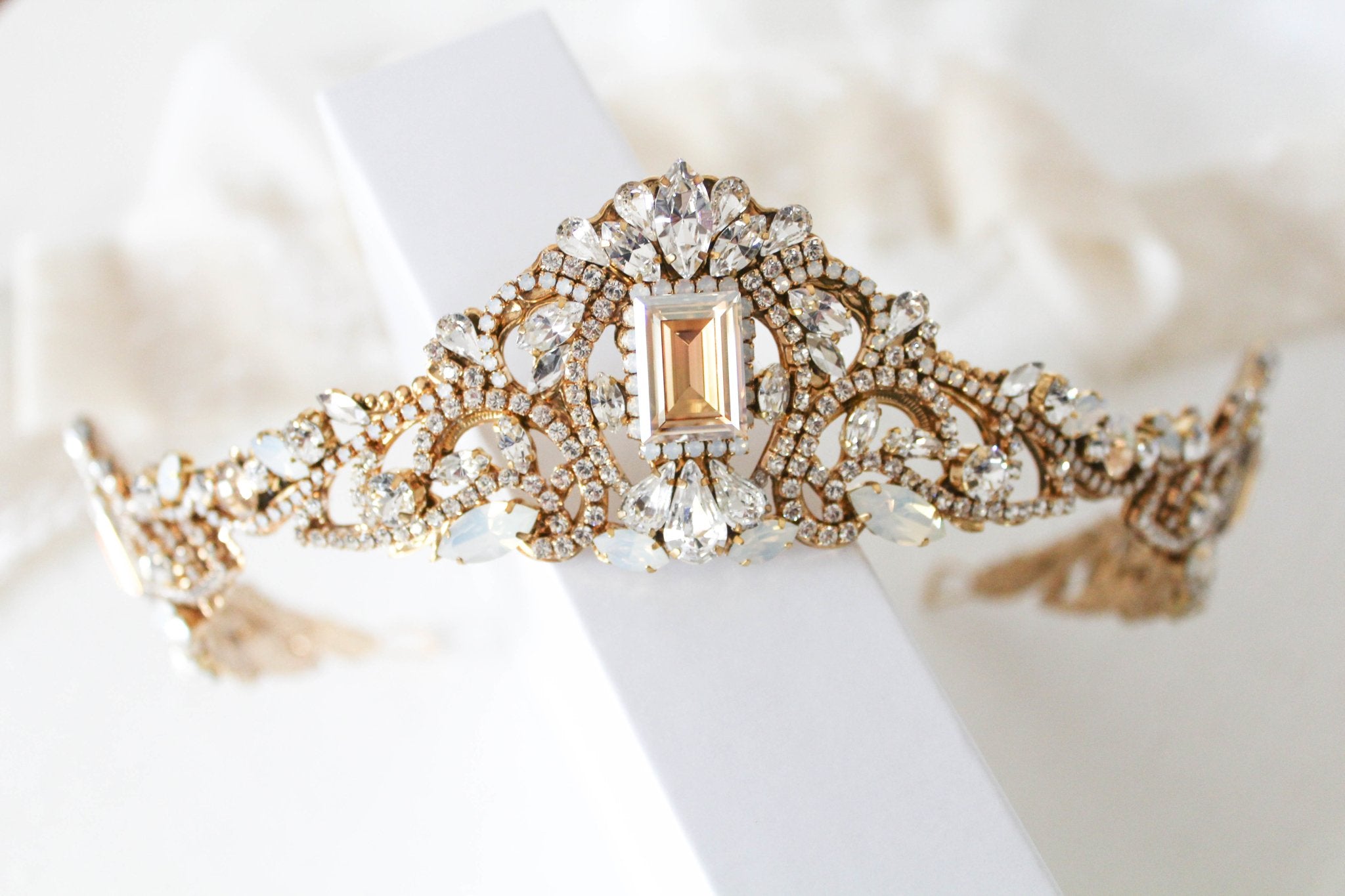 Gold crystal Bridal tiara crown - DIANA - Treasures by Agnes