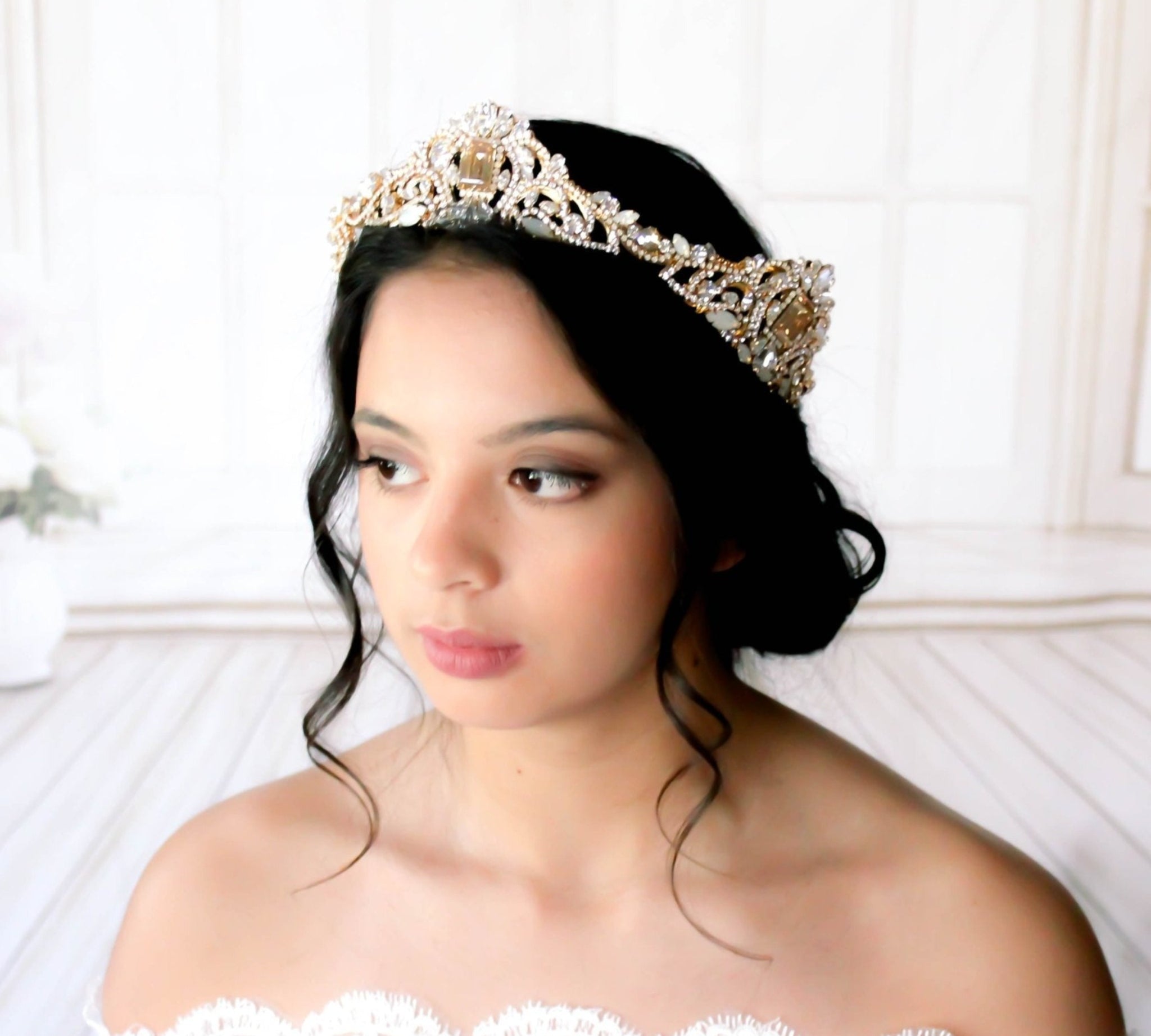 Gold crystal Bridal tiara crown - DIANA - Treasures by Agnes