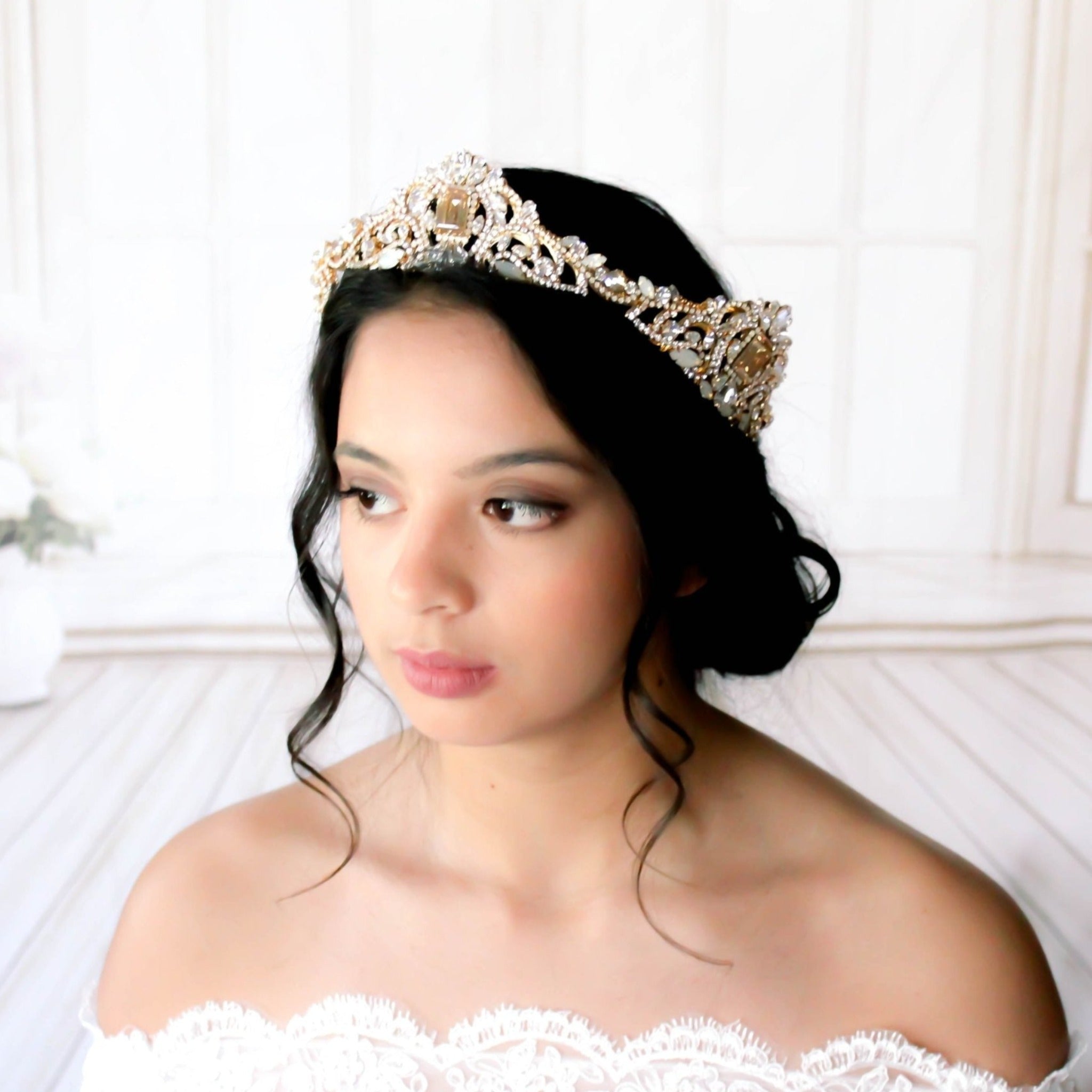 Gold crystal Bridal tiara crown - DIANA - Treasures by Agnes