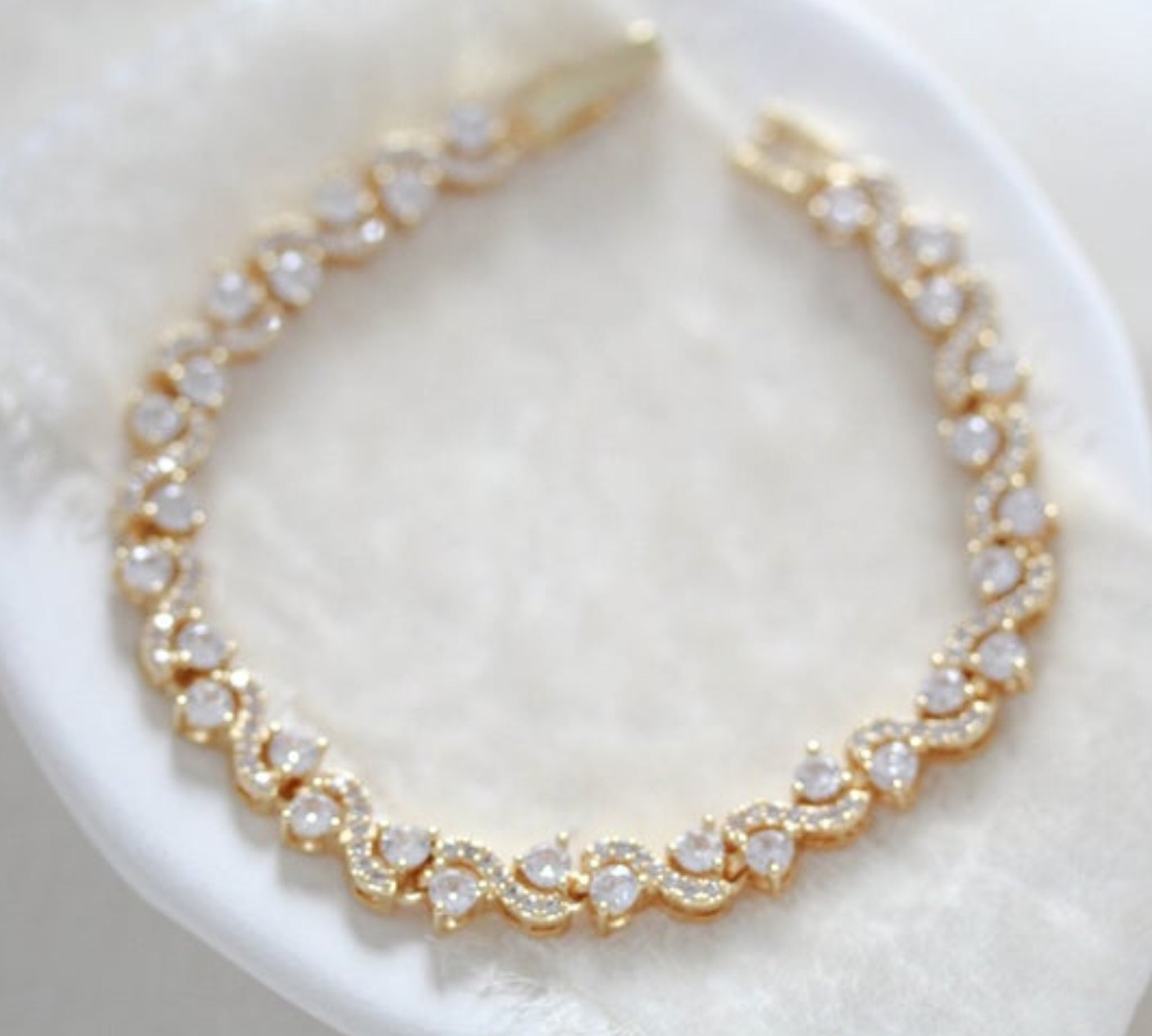 gold cubic zirconia wedding tennis bracelet - HADLEY - Treasures by Agnes