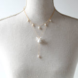 Gold filled pearl lariat bridal necklace - MEADOW - Treasures by Agnes