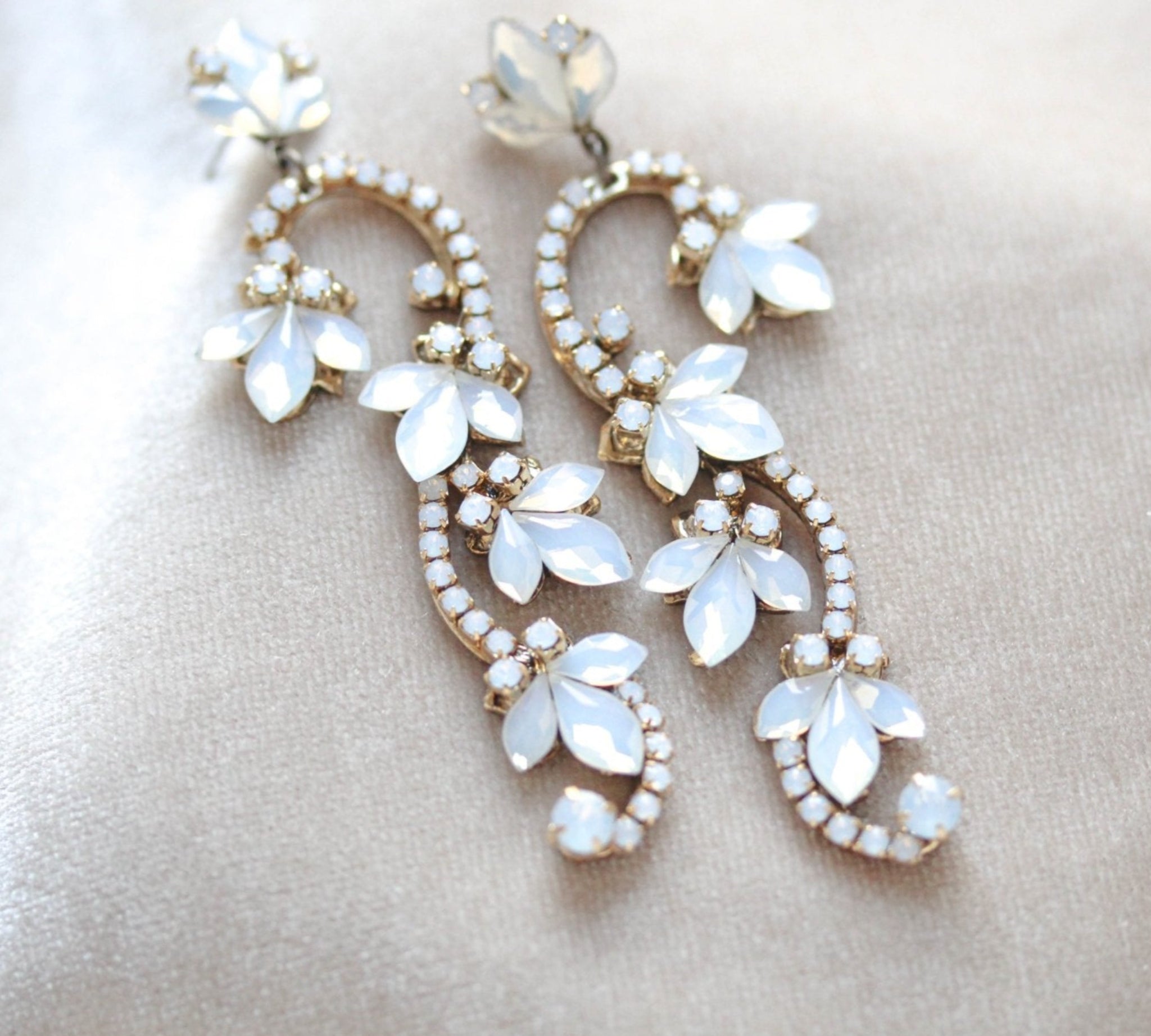 Gold Floral Bridal statement earrings - CLEO - Treasures by Agnes