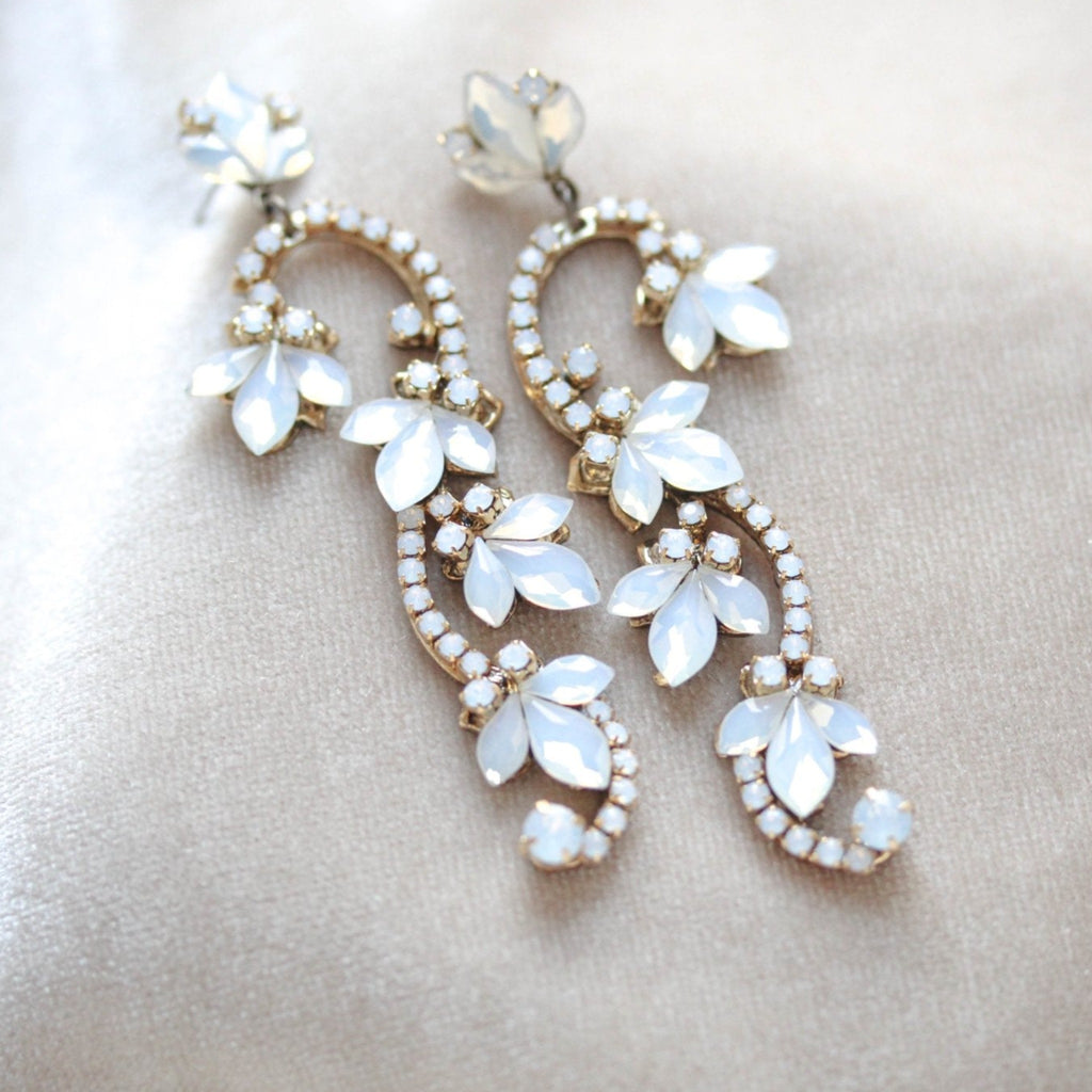Gold Floral Bridal statement earrings - CLEO - Treasures by Agnes