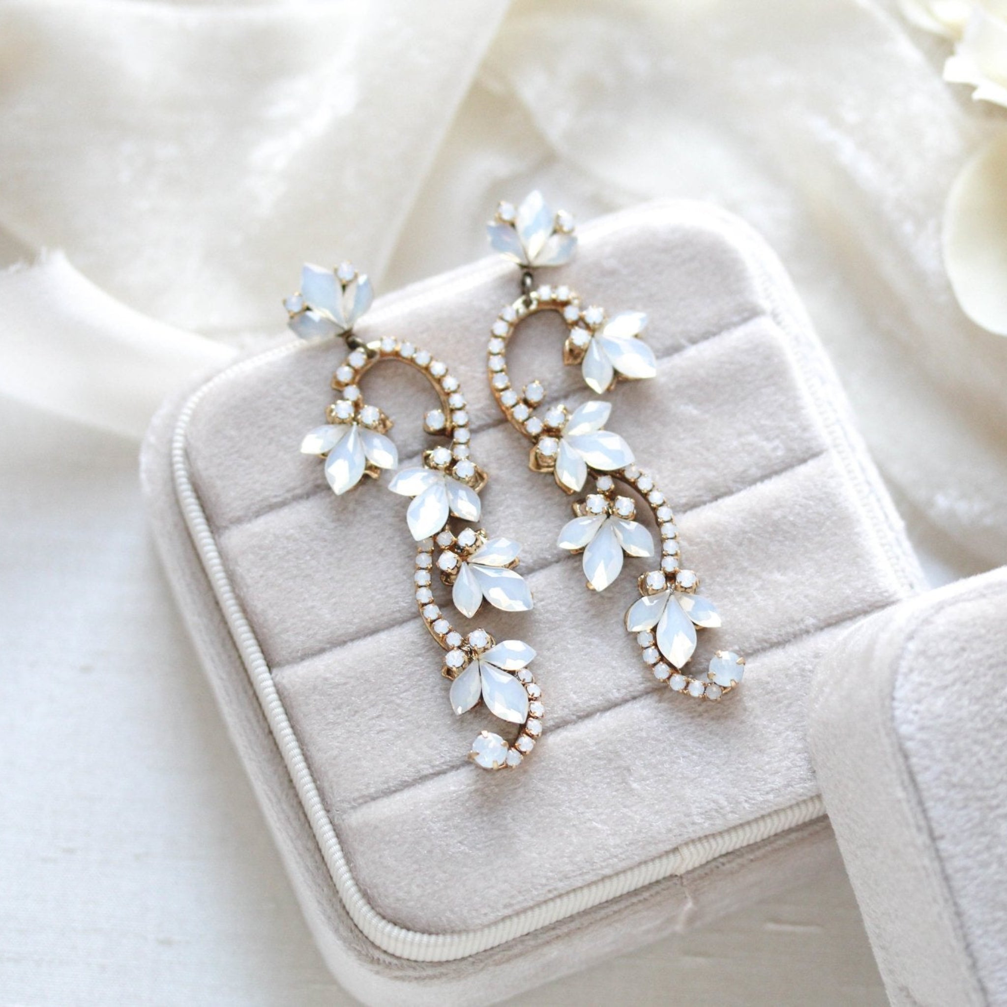 Gold Floral Bridal statement earrings - CLEO - Treasures by Agnes