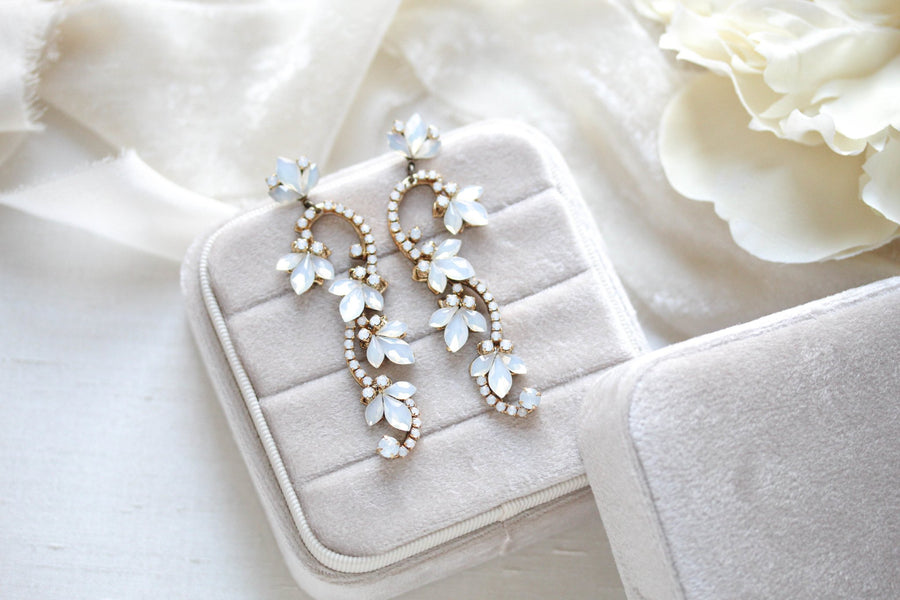 Gold Floral Bridal statement earrings - CLEO - Treasures by Agnes