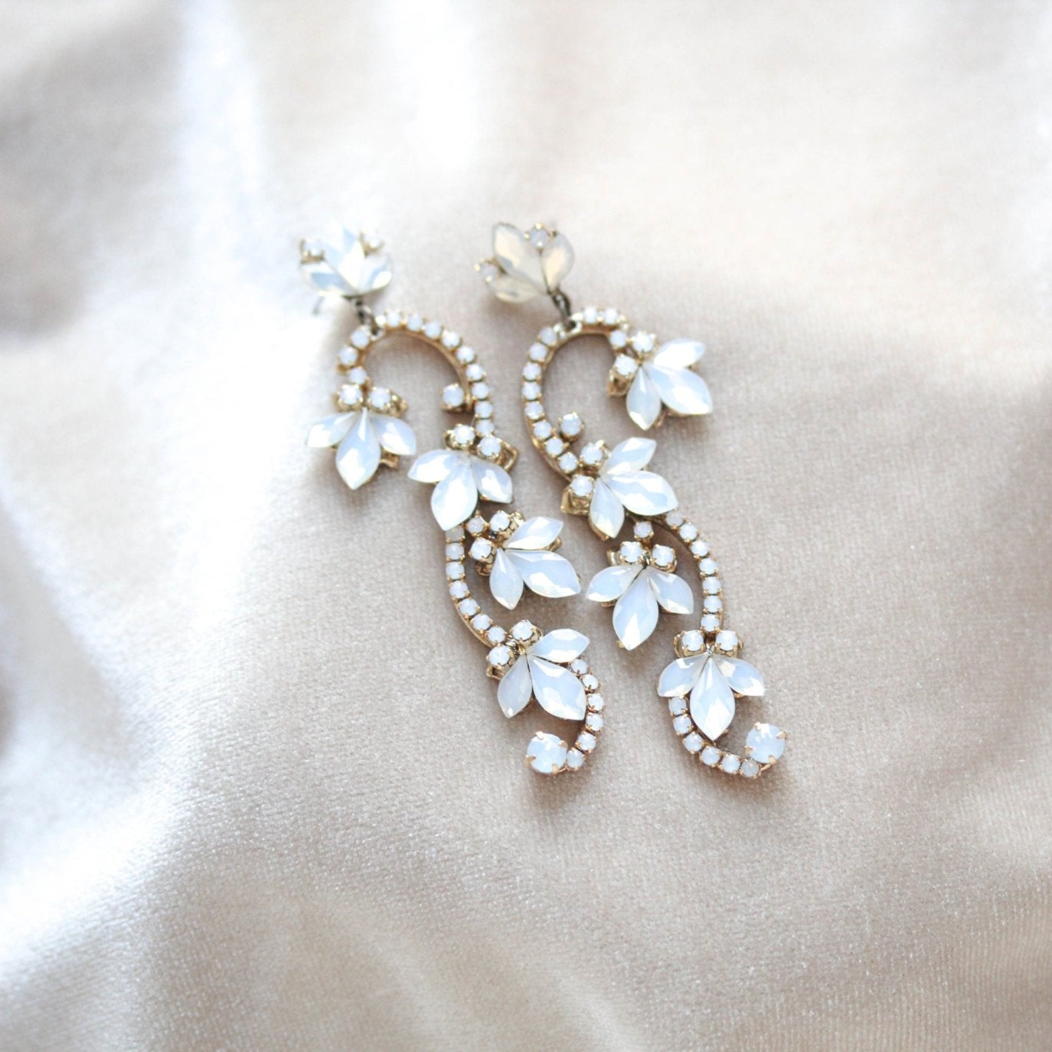 Gold Floral Bridal statement earrings - CLEO - Treasures by Agnes