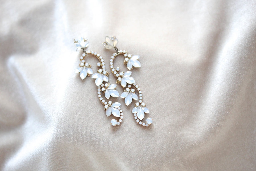 Gold Floral Bridal statement earrings - CLEO - Treasures by Agnes