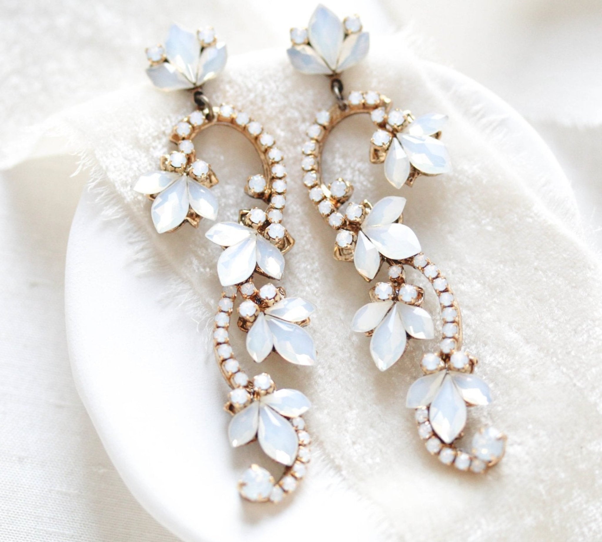 Gold Floral Bridal statement earrings - CLEO - Treasures by Agnes