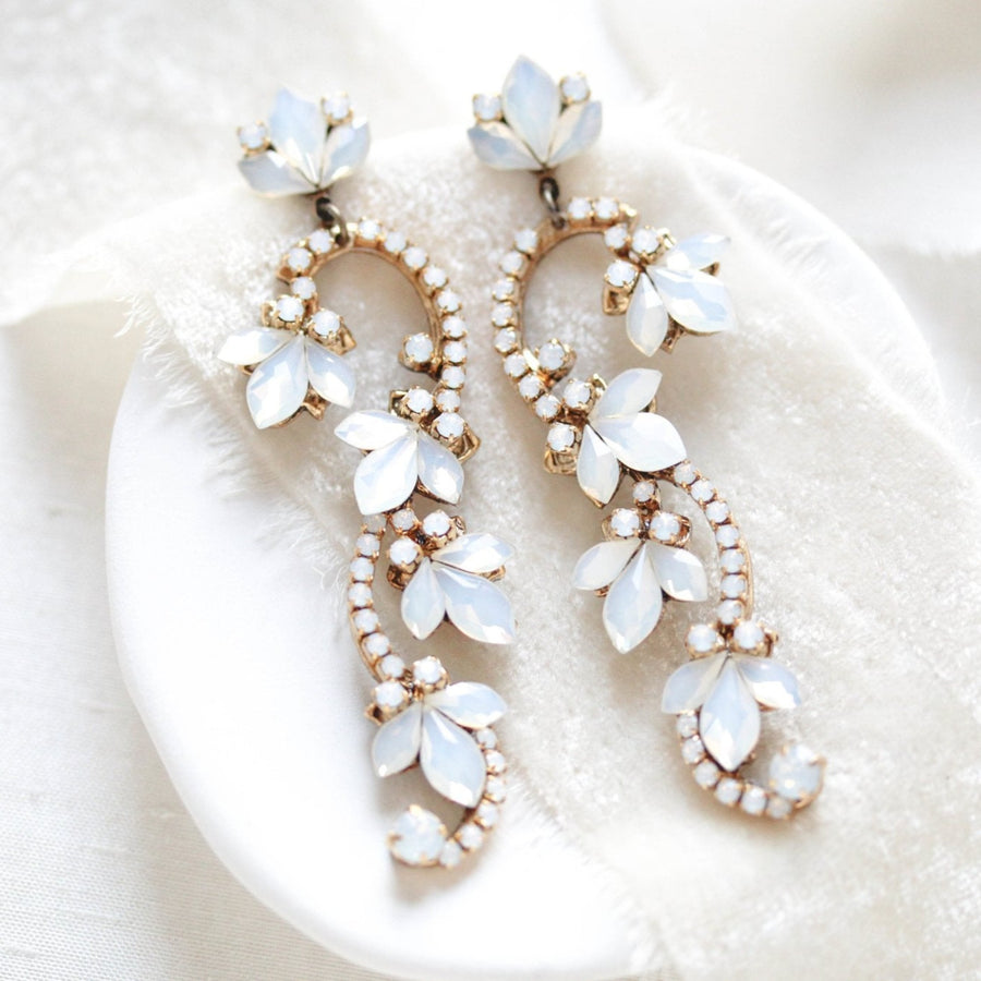 Gold Floral Bridal statement earrings - CLEO - Treasures by Agnes