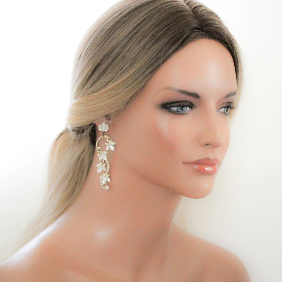 Gold Floral Bridal statement earrings - CLEO - Treasures by Agnes