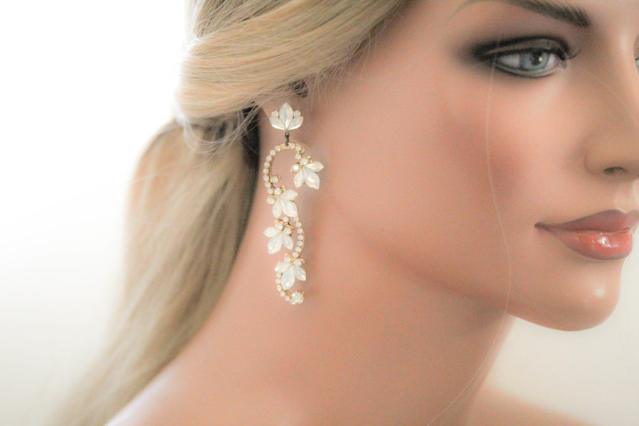 Gold Floral Bridal statement earrings - CLEO - Treasures by Agnes