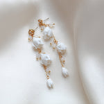 Gold floral earrings with white opal crystal beads - MILANI - Treasures by Agnes