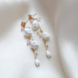 Gold floral earrings with white opal crystal beads - MILANI - Treasures by Agnes