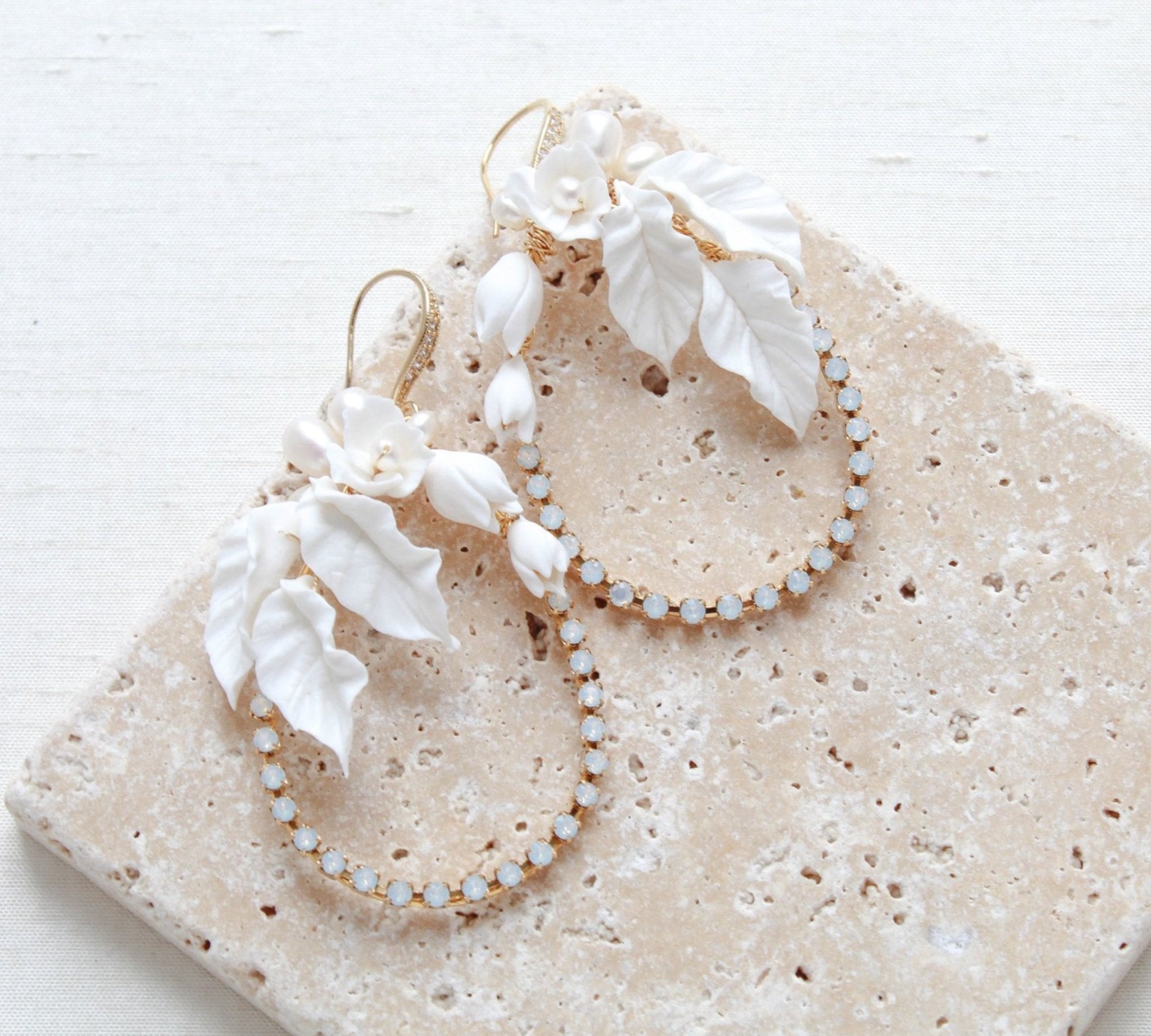 Gold floral statement hoop earrings for wedding - CELENA - Treasures by Agnes