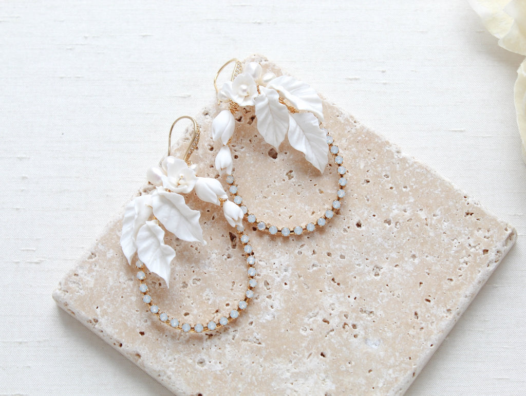Gold floral statement hoop earrings for wedding - CELENA - Treasures by Agnes