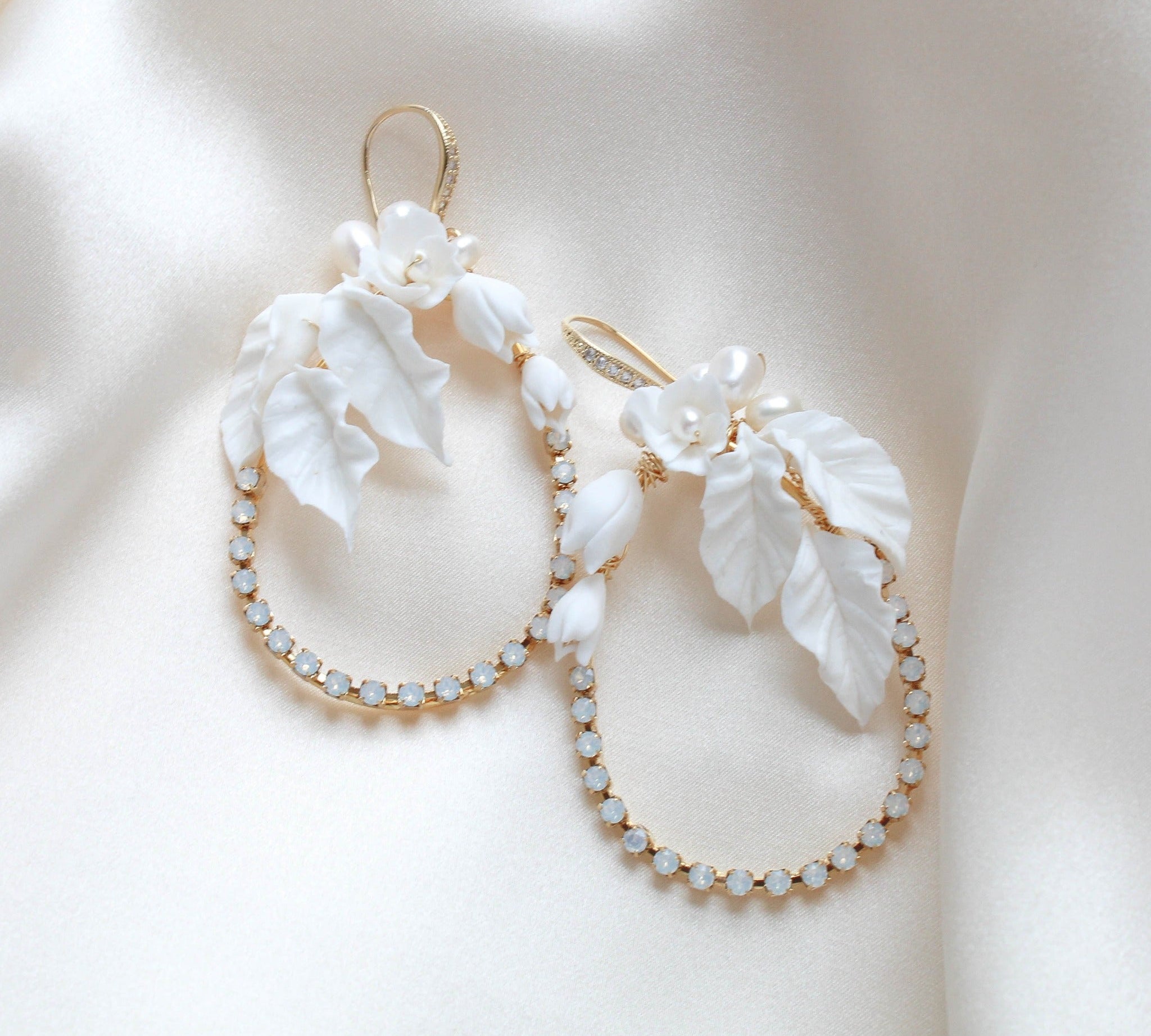 Gold floral statement hoop earrings for wedding - CELENA - Treasures by Agnes