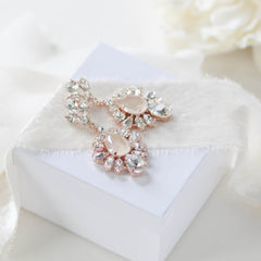 Gold Ivory cream crystal Bridal statement earrings - ELISE - Treasures by Agnes