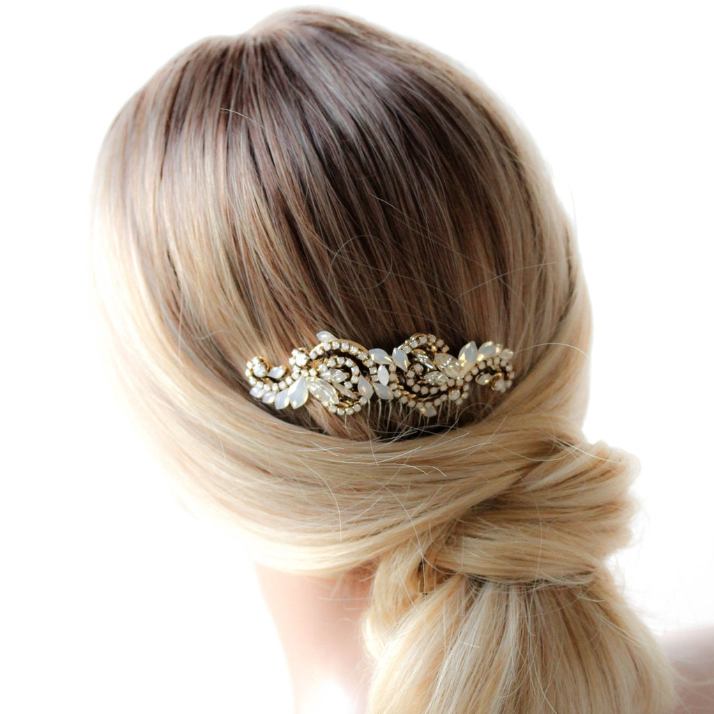 Gold Wedding hair comb with white crystals - DAKOTA - Treasures by Agnes