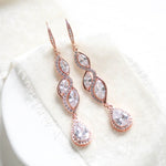Long Rose gold teardrop earrings for bride - HADLEY