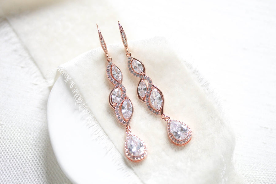 Hadley long Rose gold earrings for bride