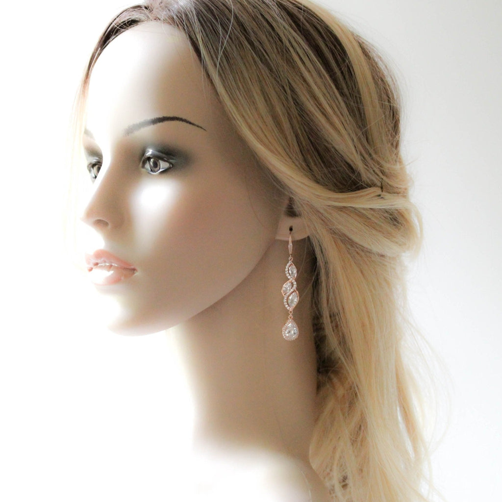 Hadley long Rose gold earrings for bride