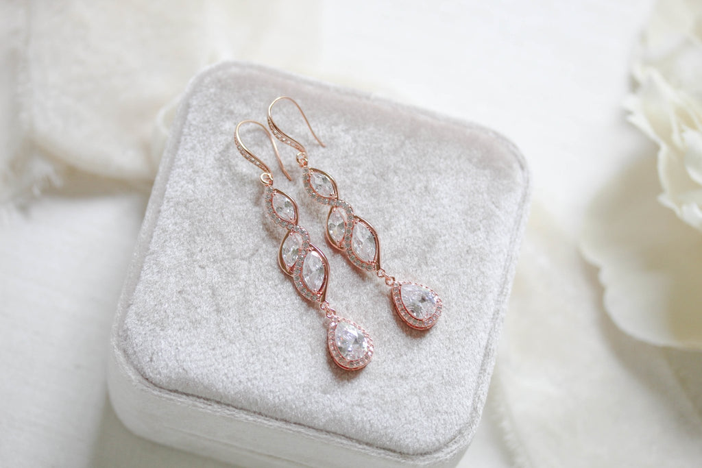 Hadley long Rose gold earrings for bride