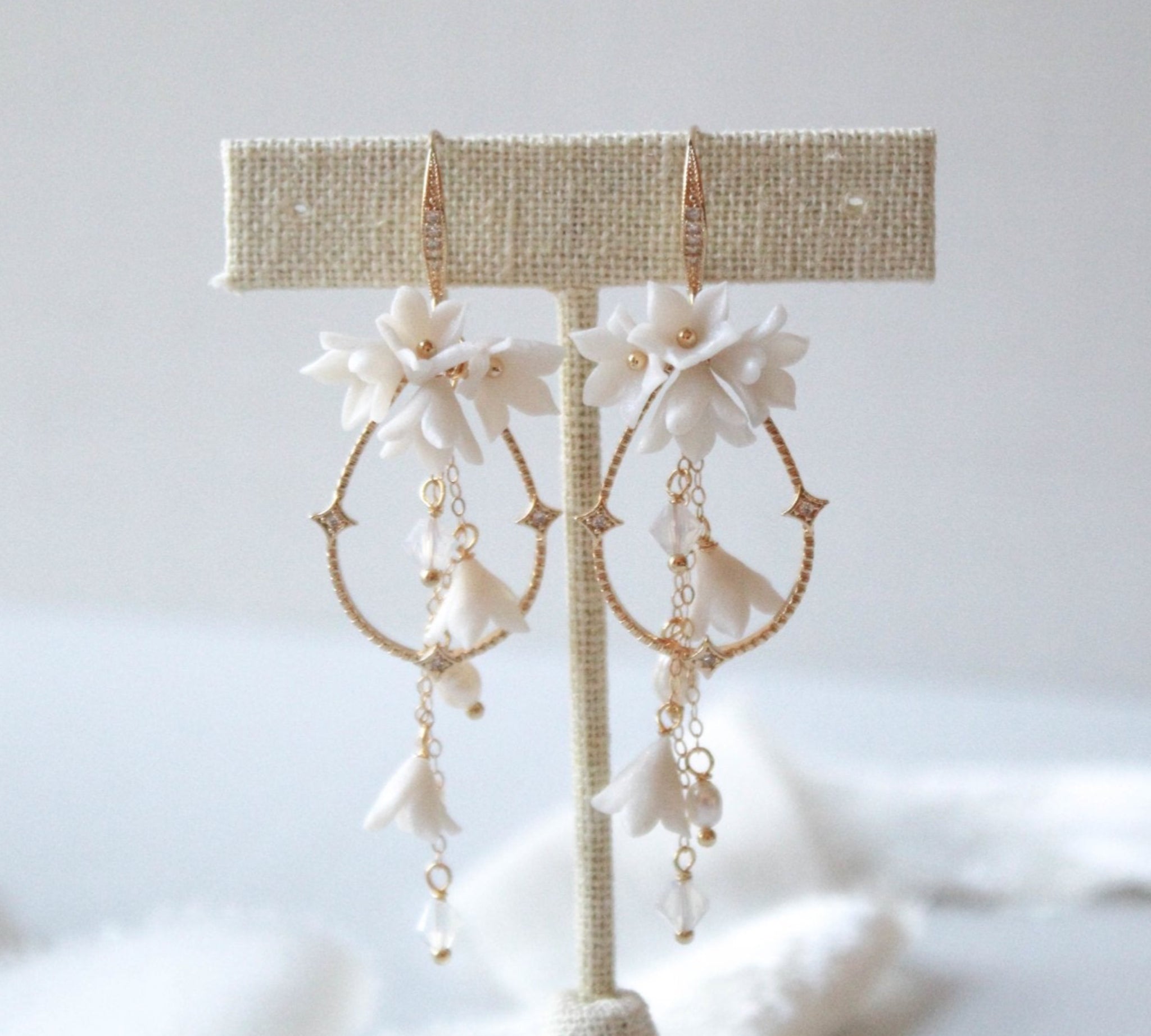 Hoop Floral earrings for Bride - IRENA - Treasures by AgnesTeardrop Hoop Floral earrings for Bride - IRENA