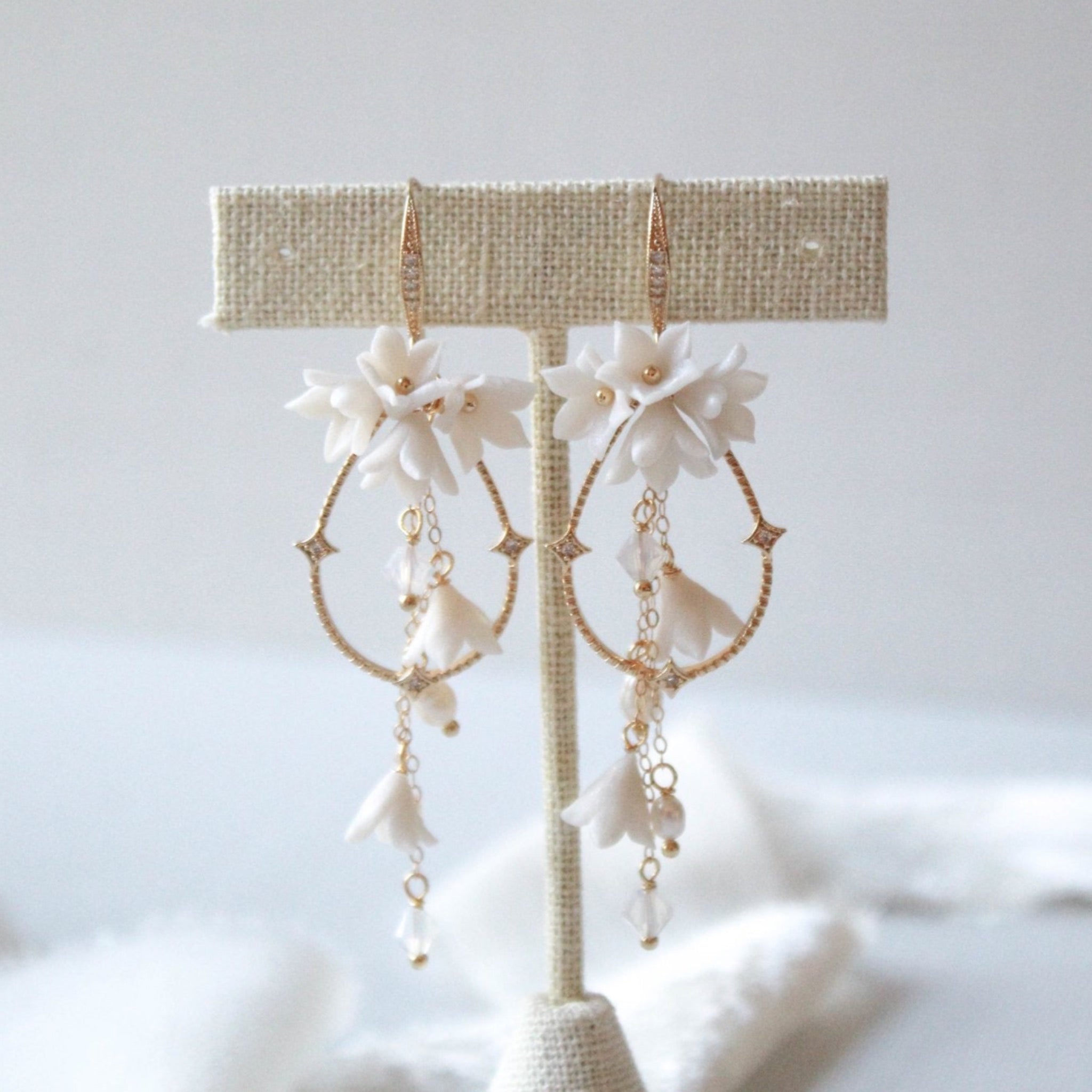 Hoop Floral earrings for Bride - IRENA - Treasures by AgnesTeardrop Hoop Floral earrings for Bride - IRENA
