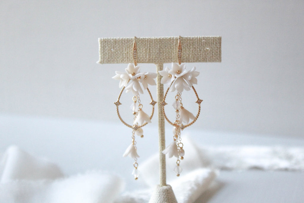 Hoop Floral earrings for Bride - IRENA - Treasures by AgnesTeardrop Hoop Floral earrings for Bride - IRENA