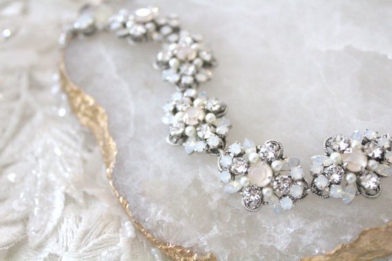 Ivory cream and White Opal Crystal Bridal bracelet - ROWAN - Treasures by Agnes
