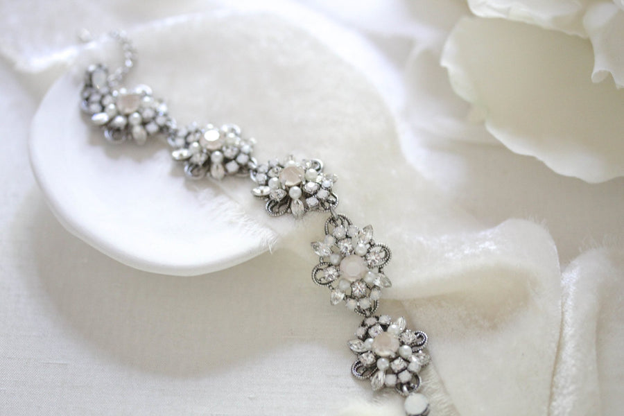 Ivory cream and White Opal Crystal Bridal bracelet - ROWAN - Treasures by Agnes