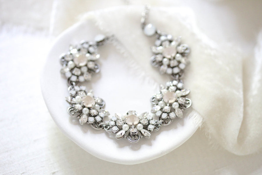 Ivory cream and White Opal Crystal Bridal bracelet - ROWAN - Treasures by Agnes