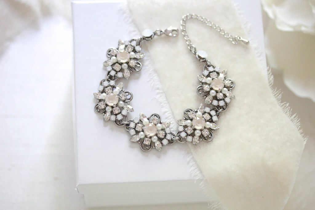 Ivory cream and White Opal Crystal Bridal bracelet - ROWAN - Treasures by Agnes
