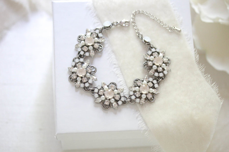 Ivory cream and White Opal Crystal Bridal bracelet - ROWAN - Treasures by Agnes