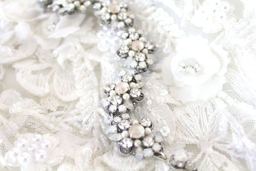 Ivory cream and White Opal Crystal Bridal bracelet - ROWAN - Treasures by Agnes