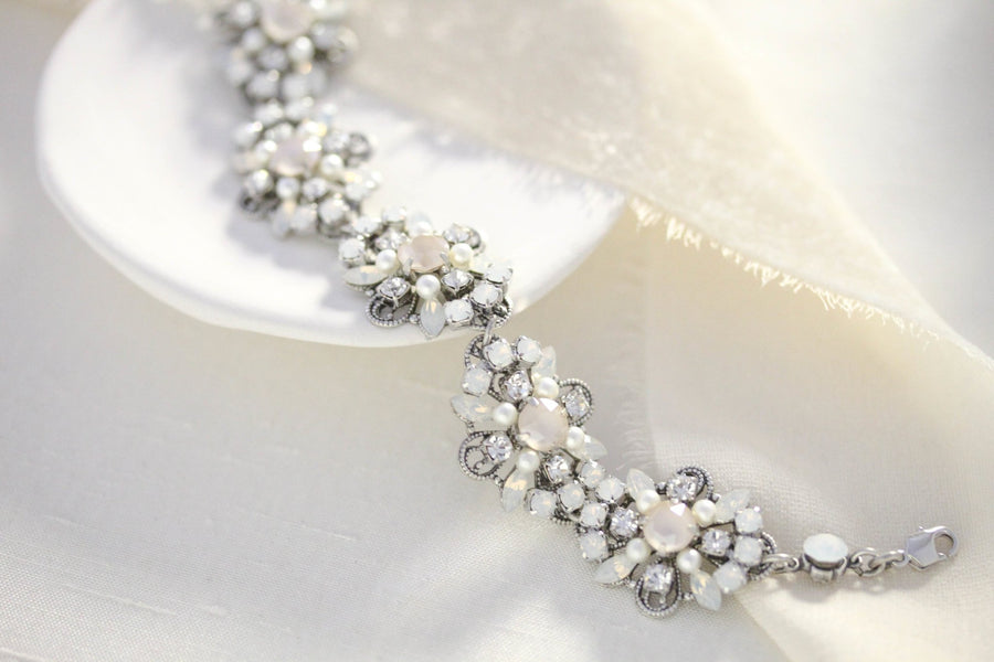 Ivory cream and White Opal Crystal Bridal bracelet - ROWAN - Treasures by Agnes