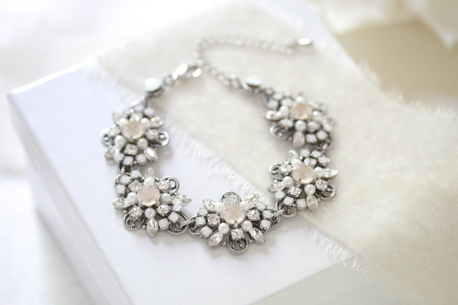 Ivory cream and White Opal Crystal Bridal bracelet - ROWAN - Treasures by Agnes